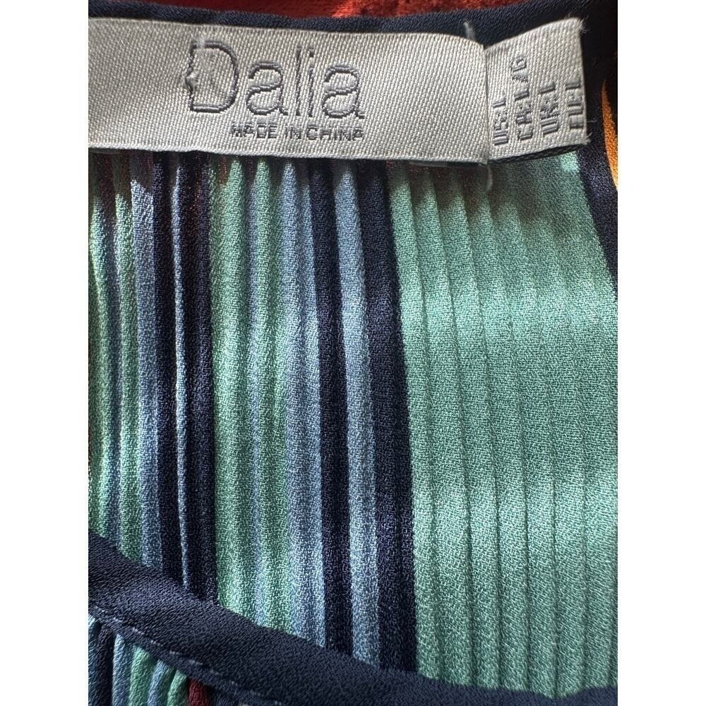 Dalia Womens Multi Color Vertical Stripe Pleated Sleeveless Blouse Top Large - Picture 3 of 4